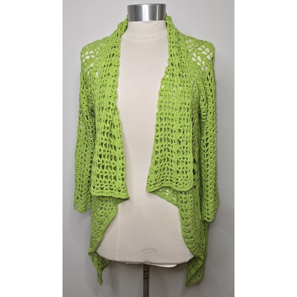 TEMPO PARIS Women's Large Green Crocheted Sweater Boho Y2K Phoebe Buffay -619‎
